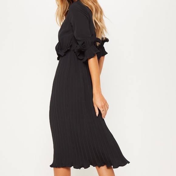 PRETTYLITTLETHING NWT black frill midi dress - Picture 2 of 5